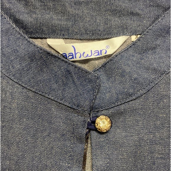 Aahwan Indian Tunic Top Kurti for Women Blue  Taffteta Silk A-line Long Dress - Picture 5 of 5